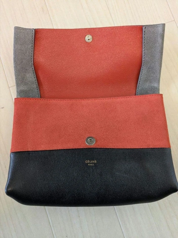 CELINE все мягкий мешок кожи замши оранжевый серый двухцветный б/у отличном - Изображение 3 из 4