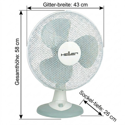 Heller TWV 436 Ventilator 40cm oszillierend leise 3 Stufen Tischventilator 50W