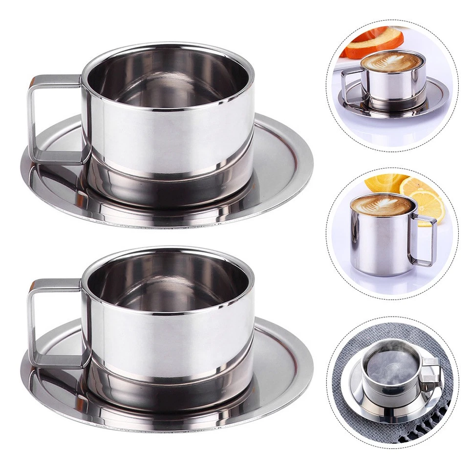  2 Sets Tazzina Da Caffè Tazzine Caffe Tazza Acciaio Inossidabile Tazze - Immagine 4 di 4