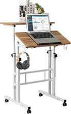 Small Standing Desk, Portable Stand up Desk, Height Adjustable Mobile Standing T