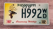 Mississippi 2002 Conserving Wildlife License Plate # H992WD Buck