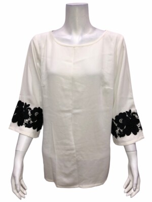 Linea by Louis Dell'Olio Pullover Top with Lace Applique on Sleeves Size 12 