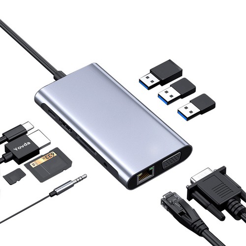 10 in 1 USB Hub Charging Dock Type C HDMI VGA TF RJ45 PD Multi Port Adapter A - Photo 5/7