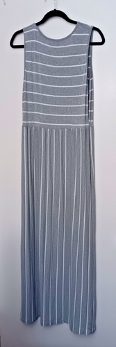 HOUNT Size L Pullover Sleeveless Long Maxi Dress Gray/White Stripes - Soft! - 第 2/3 張圖片