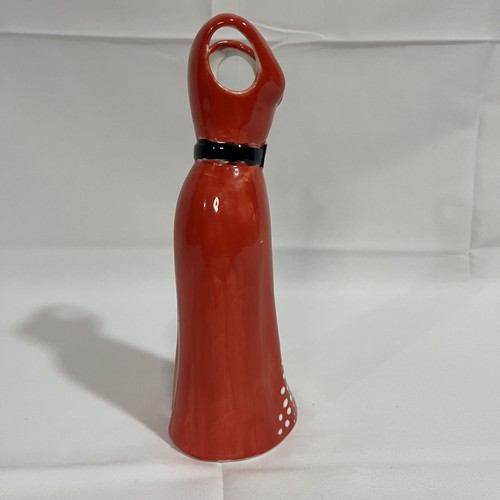 Keramik Vase Kleid rot mit schwarzer Schnalle Gürtel - 8 Zoll hoch - Bild 4 von 6