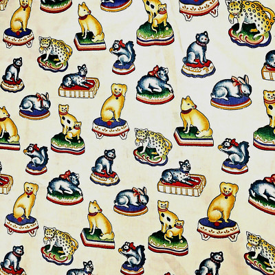 5th Avenue Design Vat Dyes Screen Print Animals Dog Cat Lamb Bunny 55'' BTY - VTG