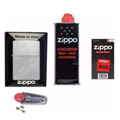 Zippo ORIGINAL chrom street + GRATIS-Gravur + Original Benzin Zündsteine Docht