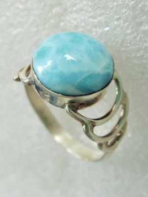 ECHTER NATUR!! LARIMAR Ring Gr18 **12mm** 925 Sterling Silber RARITÄT SUPER - Bild 1 von 3