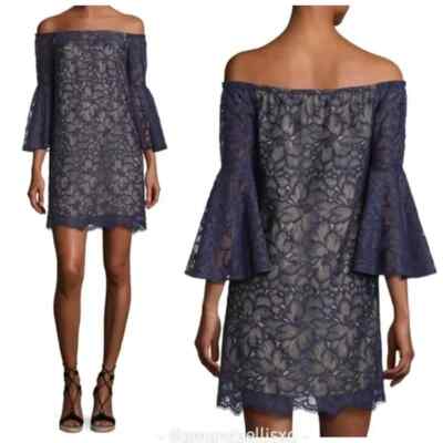 NWT Trina Turk Blue Lace Off Shoulder Mini  Dress Flare Sleeve Whimsigoth Y2K 2
