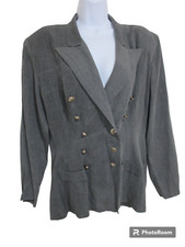 Sz 13 M Vtg 90s Silver Grey Oversized Blazer Jacket Shoulder Pads Secretary