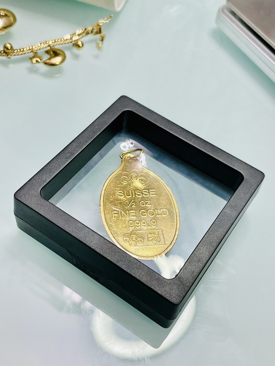🛑Solid 1/2 oz LEEN Suisse Rose 999.9 Fine Gold Oval Pendant Only