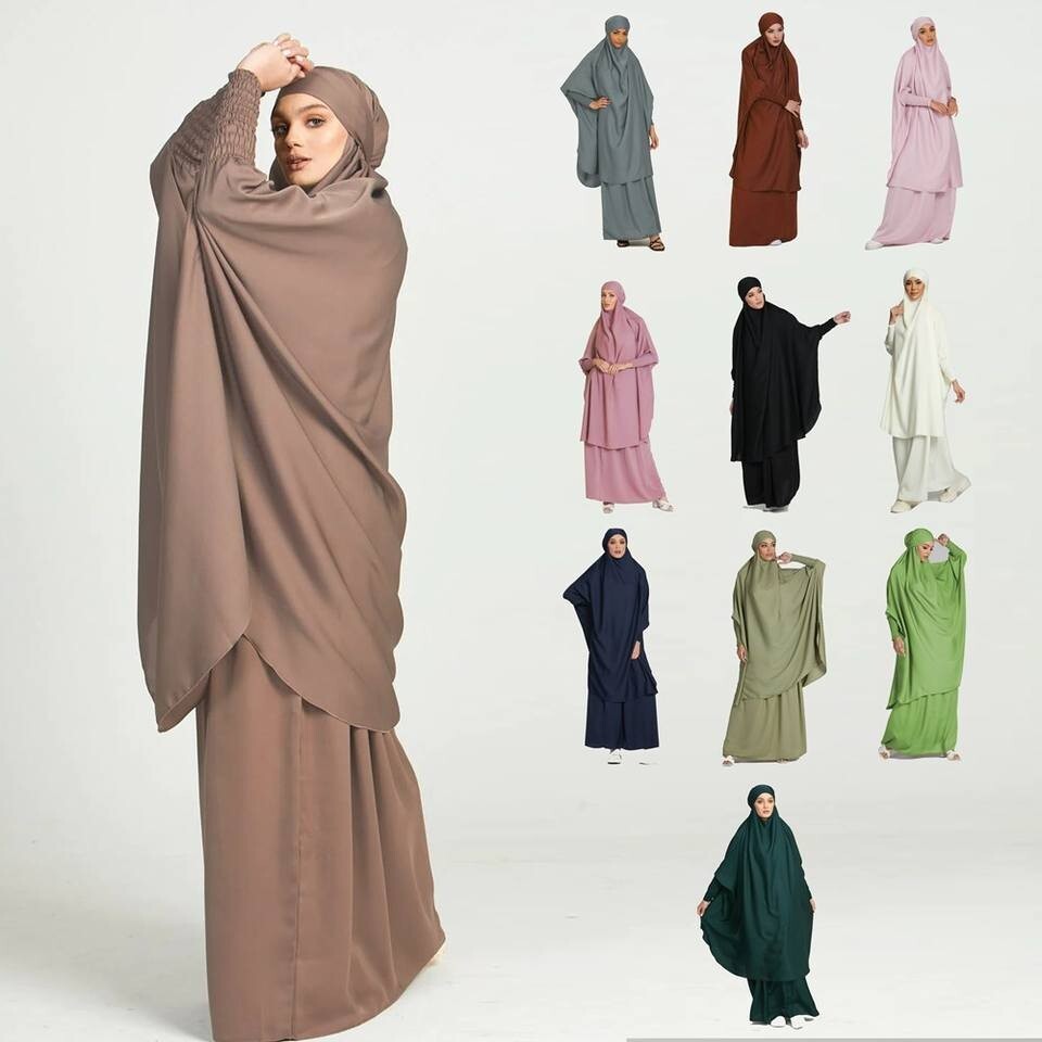 Two Piece Knee Length Jilbab Khimar Abaya and Skirt Parrot Green Color ...
