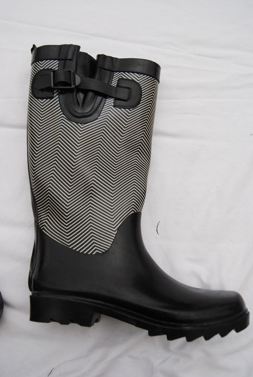 Black & White Chevron Pattern CAPELLI Tall Rubber Boots w  display picture 2