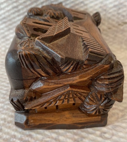 Hand Carved Wooden Wood Village City Trinket Box Hinges Rustic - Picture 5 of 7