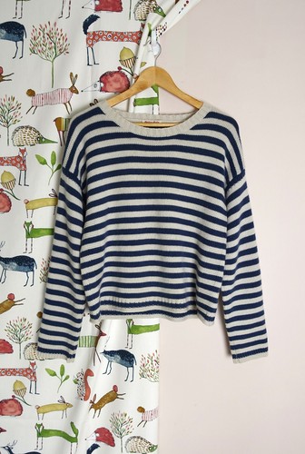 MARILYN MOORE Blue & oatmeal striped 100% Cashmere nautical boxy jumper size 16 - 第 1/9 張圖片