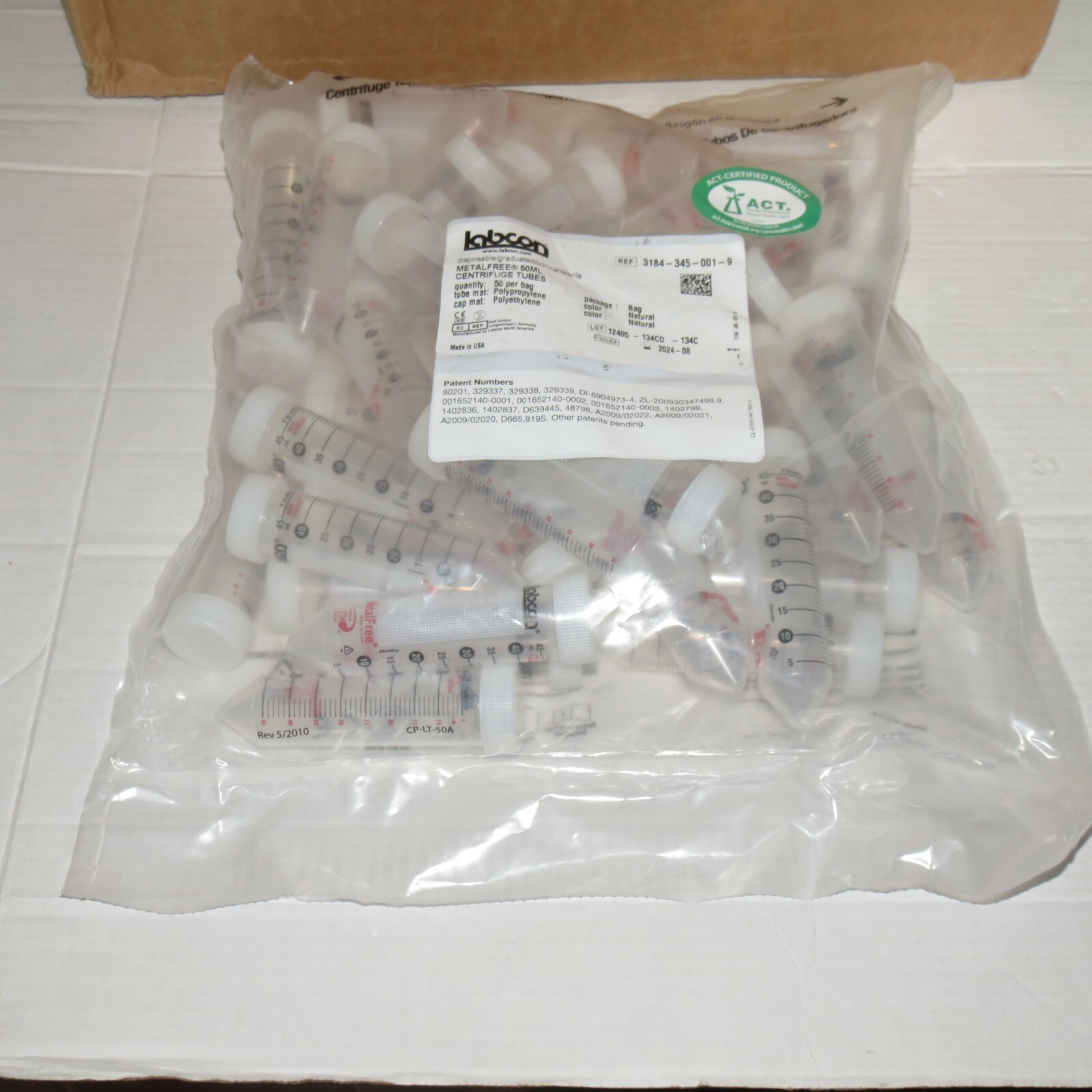 Bag of 50 Labcon 50 ml Centrifuge Tubes Sterile Screw Cap New 08/2024