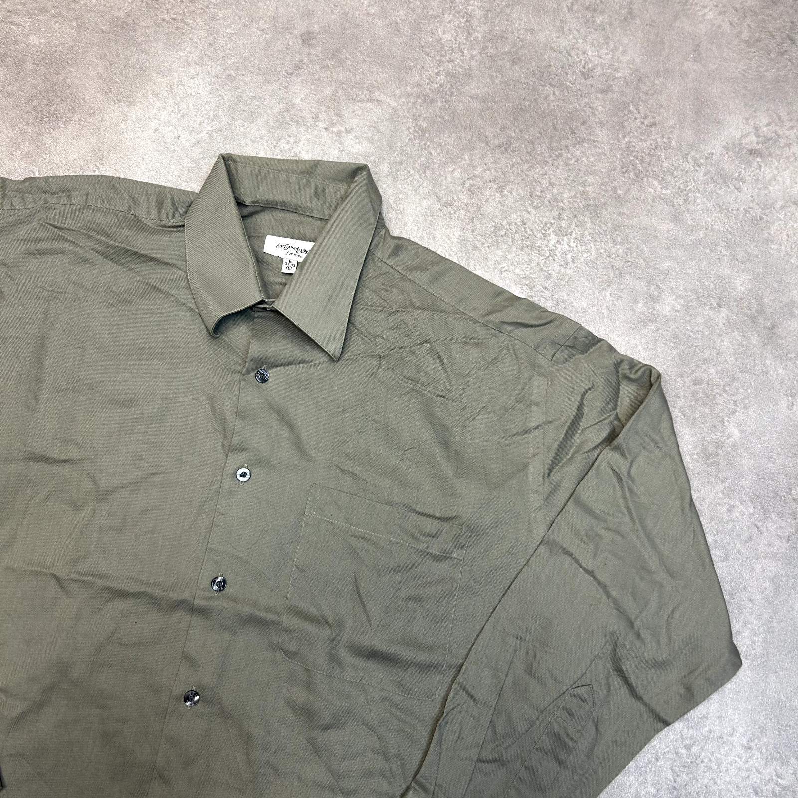 Yves Saint Laurent Shirt Mens Large USA Long Sleeve Button Up Top, Green image 2