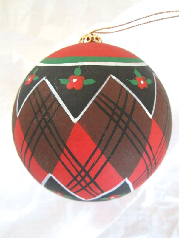 Large 4" RED & BLACK PLAID ROUND STYROFOAM BALL Christmas Ornament 