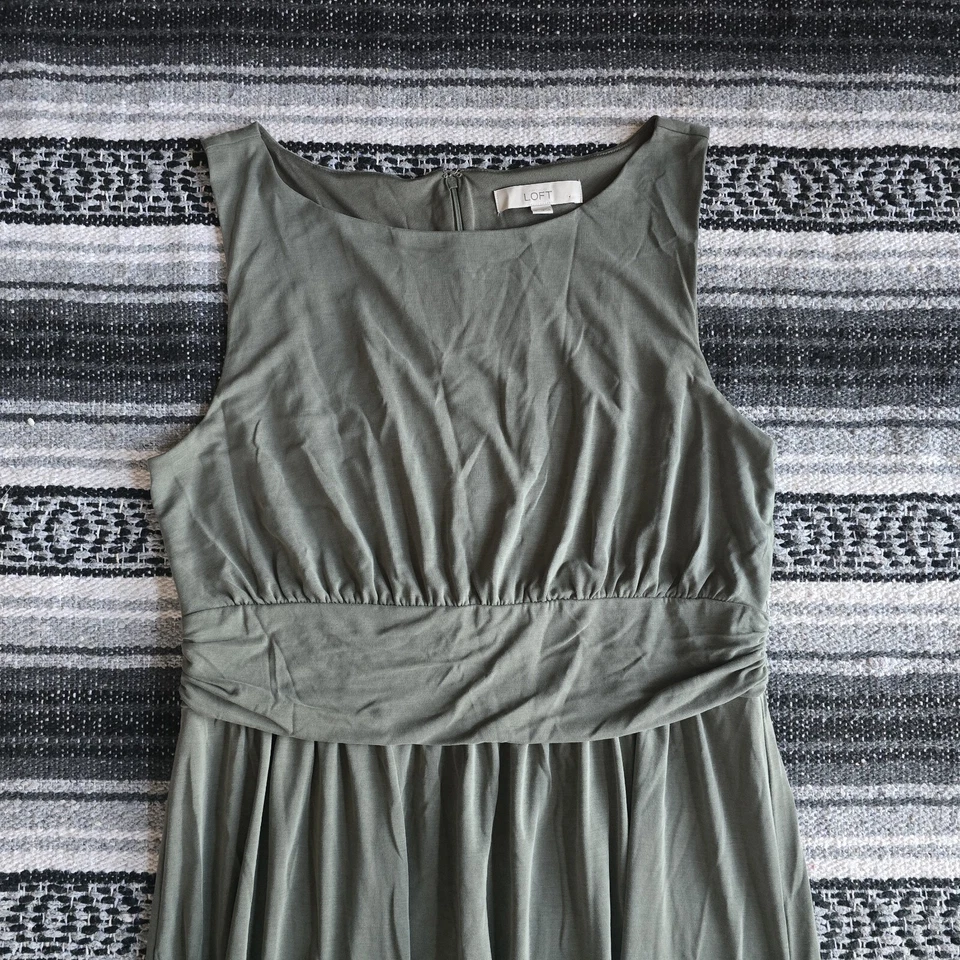 Ann Taylor LOFT Sz L Sleeveless Boat Neck Long Maxi Empire Waist Dress Green - Image 2 of 4