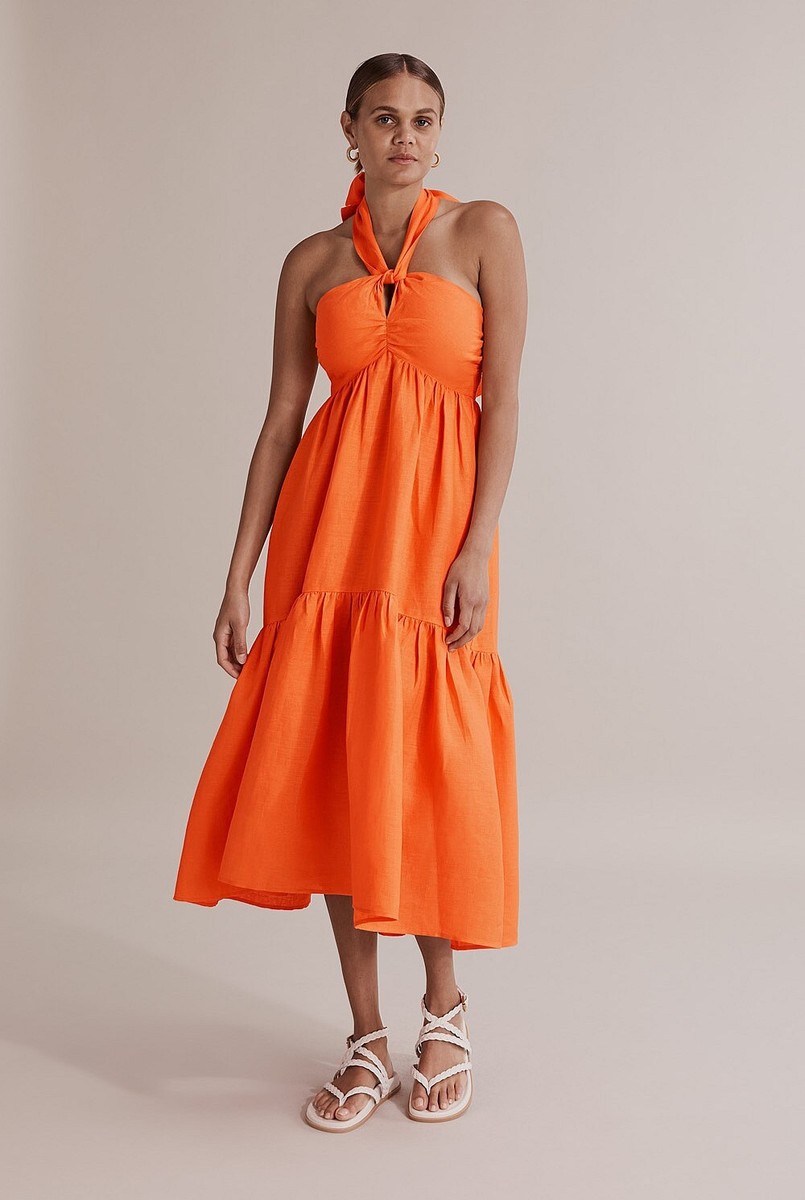 country road orange dress Country Road Orange Maxi Button Slip Dress Size 8
