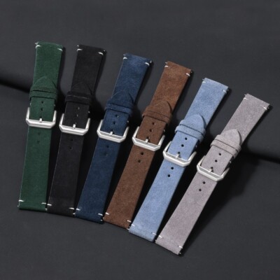 Vintage Tumbled Genuine Leather Quick Release Watch Band Strap 20 22mm Universal