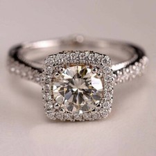 2 Ct Round Cut Diamond Halo Engagement Anniversary Ring 14K White Gold Finish