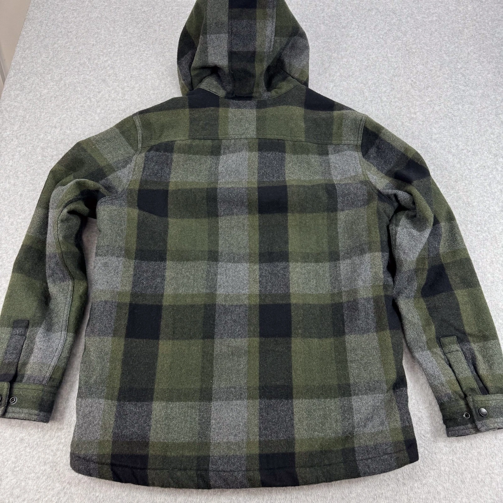 prAna Asgard Jacket Mens Large Green Black Wool Blend Plaid Hooded Shirt 196451 image 6