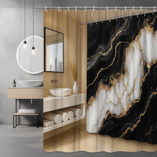 Stylish Black and White Marble Shower Curtain with Gold Accents