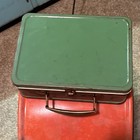 Vintage Tin Lunch Box w/ Green Lid, Metal Handle, Latch Closure, Tin Metal — photo 4
