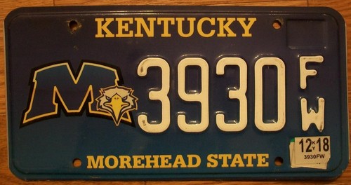 KENTUCKY LICENSE PLATE - 2018 - 3930FW - MOREHEAD STATE UNIVERSITY
