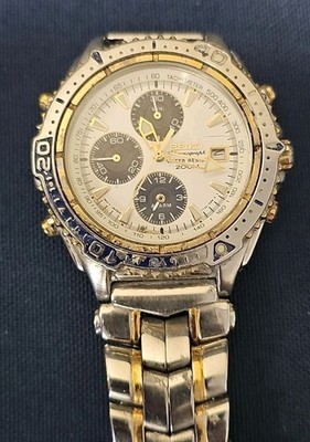 Vtg Seiko Chronograph Men 7T32-7E49 Sport Two Tone Expansion
