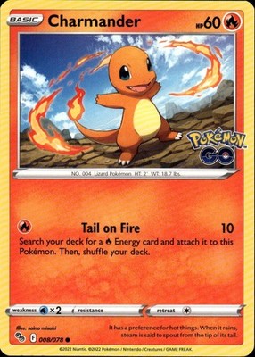 Charmander Common Pokemon GO 008/078 Fire Pokemon Card