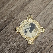 Saint Padre Pio Gold Tone Metal Portrait Pendant Charm Jewelry Religious Vintage