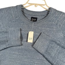 NEW Gap Crewneck Sweater Men Small Blue Heathered Cotton Raglan Pullover