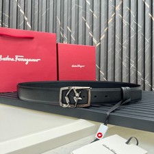 Salvatore Ferragamo Men s Leather Belt Silver Buckle NEW