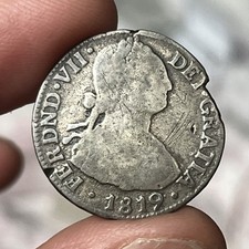 1819 Colombia Silver 2 Reales Damaged