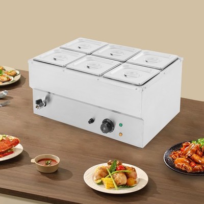 6Pans Bain Marie Commercial Food Warmer6*2.2L Countertop Table Steamer 600W 110V