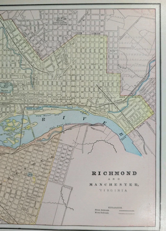 Mapa RICHMOND VIRGINIA VA 1900 de colección 14"x11" ~ Antiguo Antiguo Original UNION HILL Foto 4 de 4