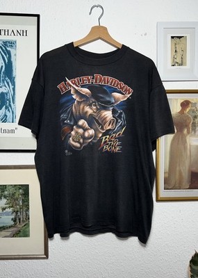 Harley Davidson Vintage T Shirt L 3D Emblem Bad To The Bone Hog 1987 80s Rare