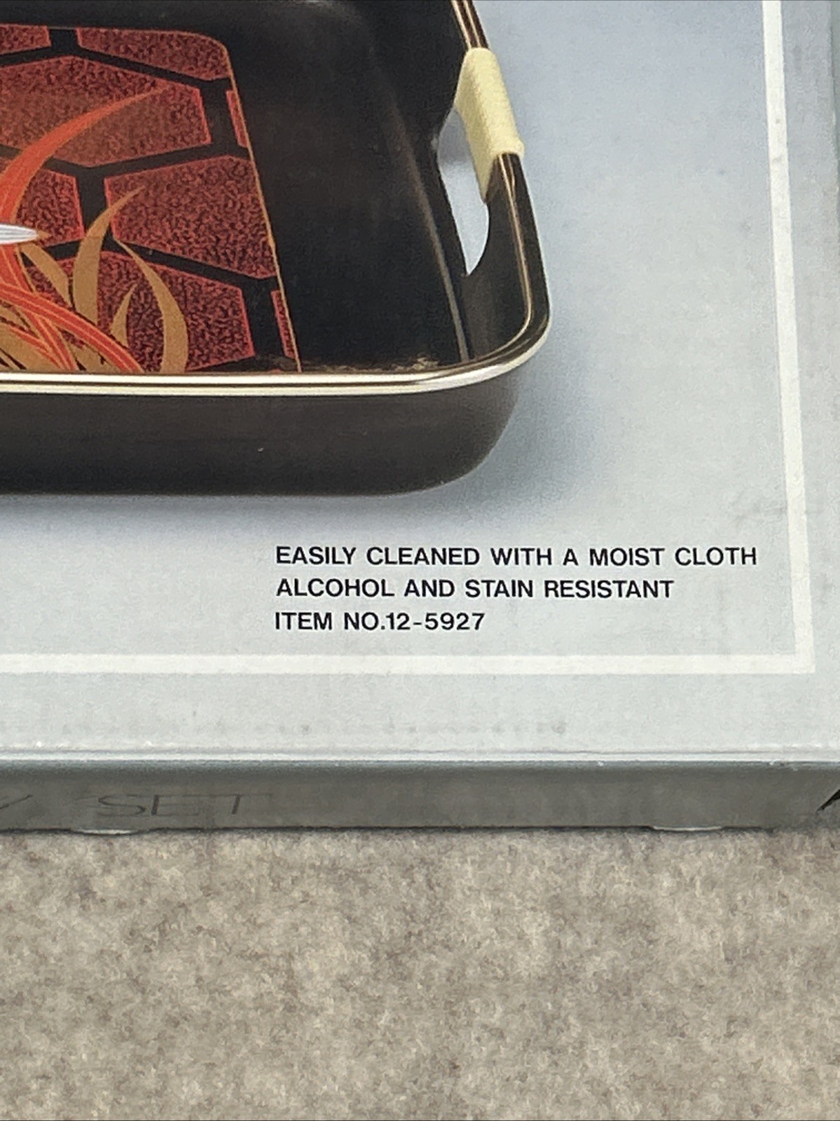 NOS VTD 80s 3 Piece Black Lacquered Tray Set with Floral Design Made in Japan