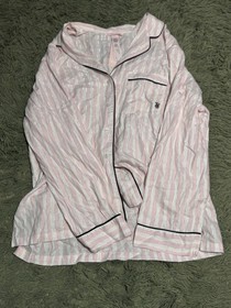 Victoria's Secret Pink & White Striped Satin Button-Front Pajama Top M