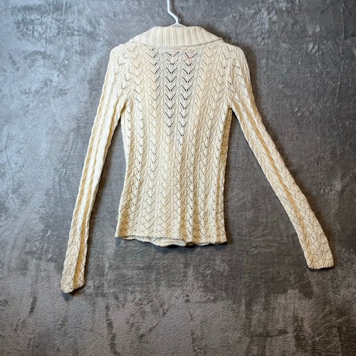 Vintage Hollister Y2K Women's Cream Snap Cardigan Size Medium 100% Cotton - Picture 4 of 7