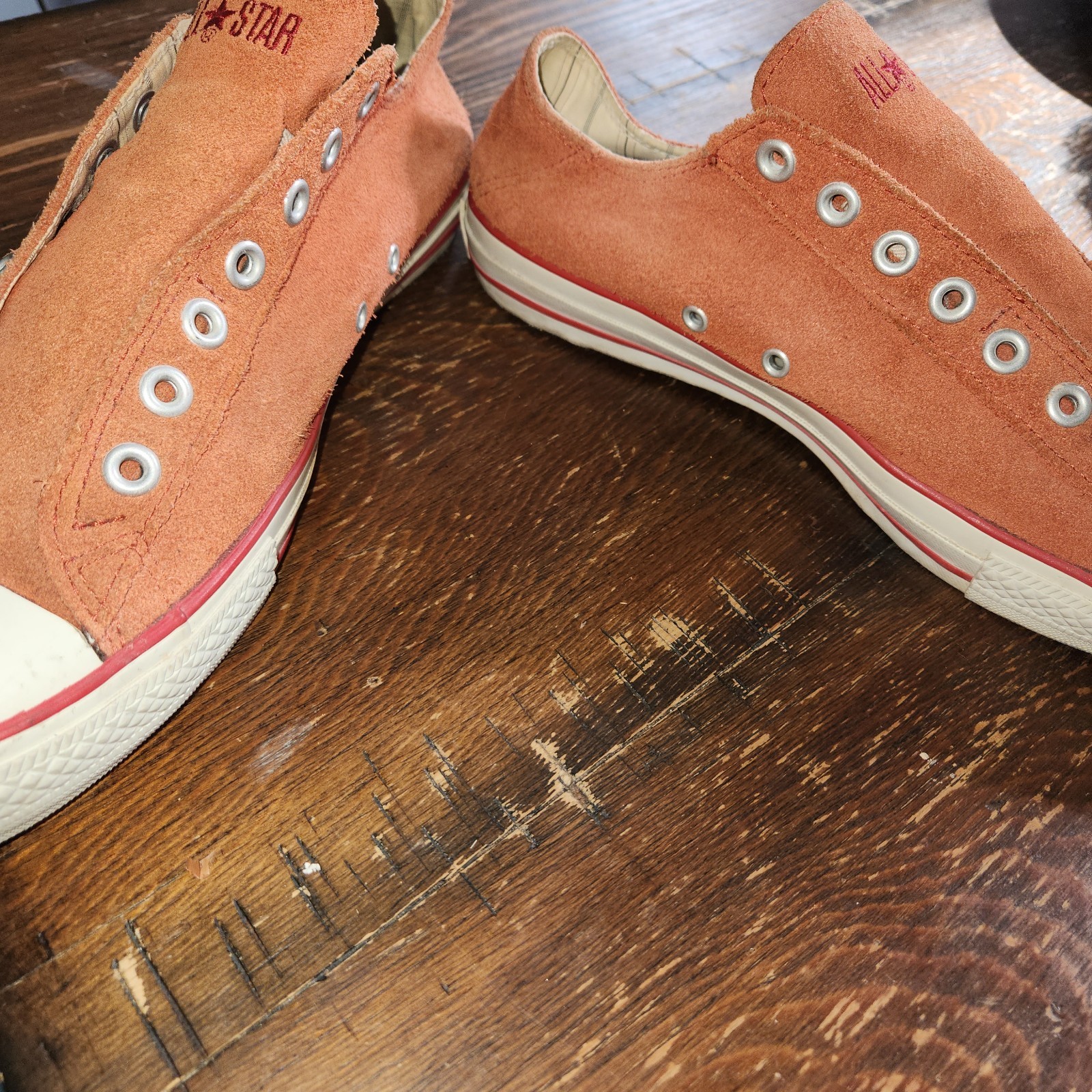 Converse Chuck Taylor Orange Suede Slip On Sneakers Mens 9.5 Womens 11.5 thumbnail 4