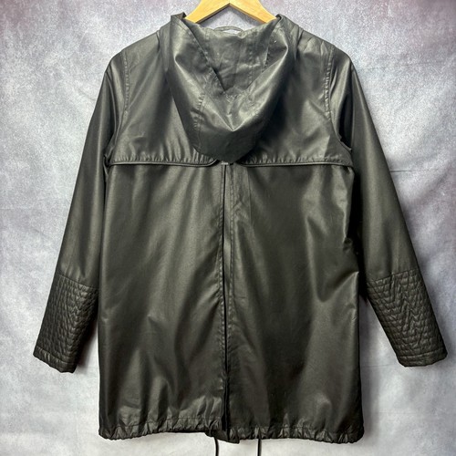 Rudsak Lavena Women's Black Moto Coat Size M Asymmeterical Zip Lined Hooded - Picture 2 of 10