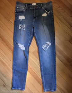 ASOS DESIGN Men's Blue Distressed Skinny Slim Fit Denim Jeans 5-Pocket W38/L30