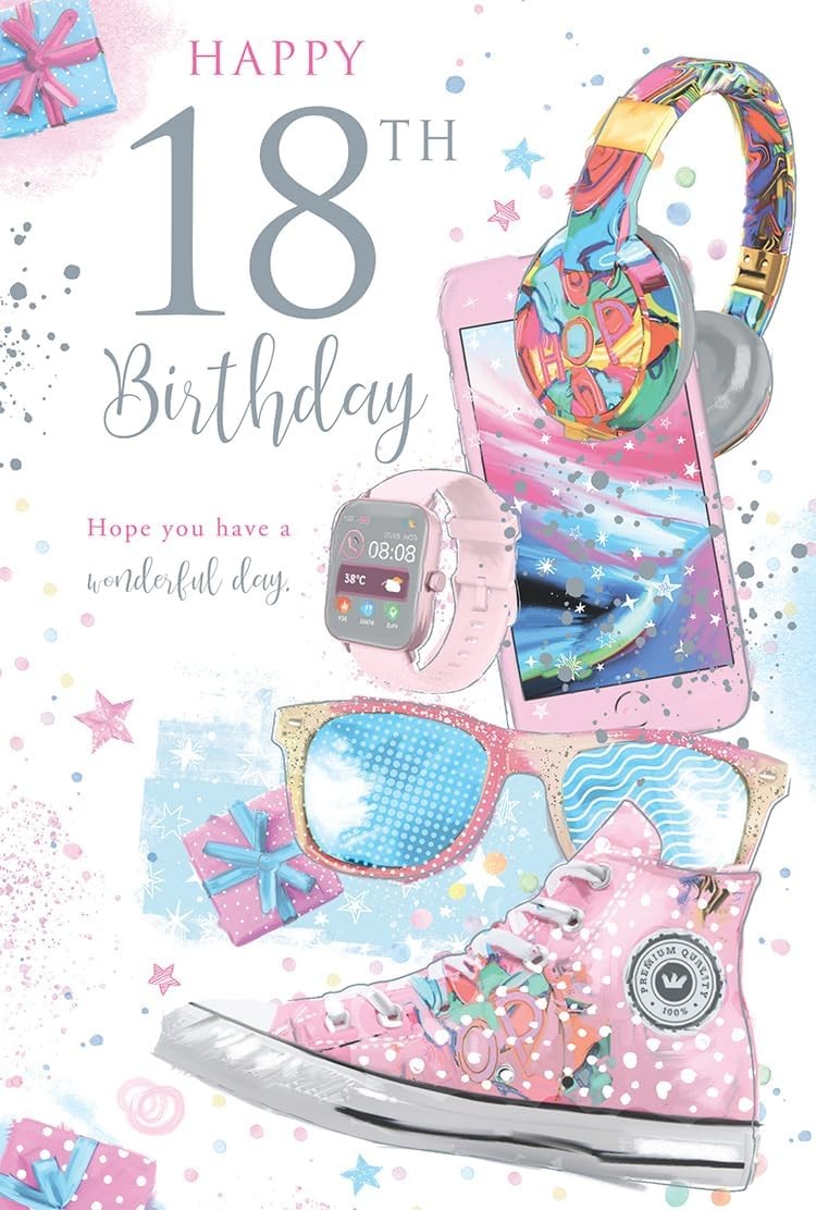 Female 18th Birthday Card. Age 18. 23x15cm