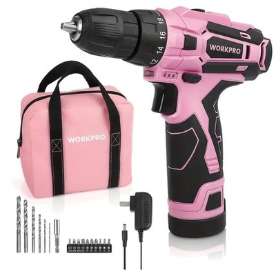 12V Pink Drill Driver - Forward/Reverse Control, Storage Bag