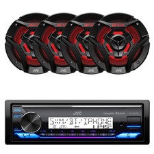 JVC Single DIN Marine Bluetooth Stereo Receiver, 4x 6.5" 260W LED Black Speakers