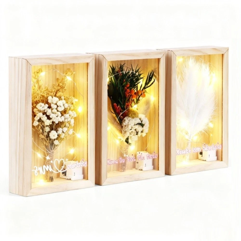 Bilderrahmen 11x16cm Trockenblumen Echtholz Braun Fotorahmen Shabby Chic Deko