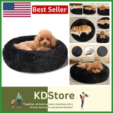 20" Faux Fur Donut Dog Bed Calming Anti-Slip Pet Cuddle Bed for Small Medium ...